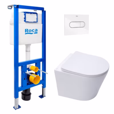 Pack WC bâti-support + WC suspendu sans bride Swiss Aqua Technologies avec abattant SoftClose + plaque (ROSTINWR01-FR)