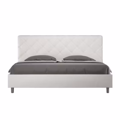 Lit rembourré en simili cuir blanc Priya sans sommier 200×210