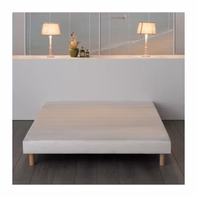 Sommier tapissier a lattes 160 x 200 – Bois massif blanc + pieds – FINLANDEK Rakenne