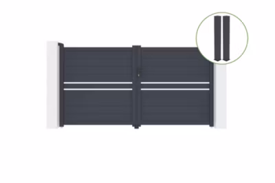 Portail battant 3m CIMONE H.160cm alu gris + 2 poteaux 20x20cm H.190cm
