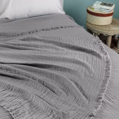 Dessus de lit gaze de coton (180×250 cm – Gris béton)