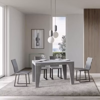 Table béton – NAXY – 90×130 extensible à 234 cm – Couleur ciment – Blanc