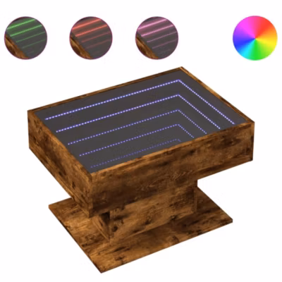 Table basse avec LED chêne fumé 70x50x45 cm bois d&rsquo;ingénierie vidaXL