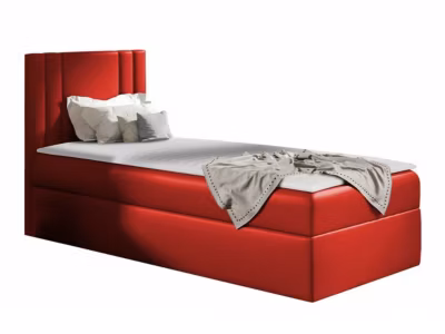 Lit continental Baltimore 179, Unique, Rouge, Faux cuir, Disponible