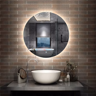 Miroir LED rond sans cadre de 70cm, dimmable + mémoire + antibuée, IP44, horizontal/vertical, 6000k blanc froid, AICA SANITAIRE