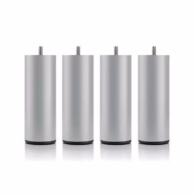 Jeu de pieds de lit cylindriques en métal Gris Hauteur 16 cm (lot de 4)