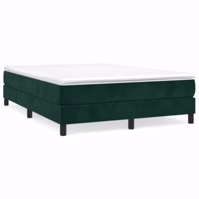 Lit double, Lit adulte, Cadre de lit à ressorts vert foncé 140×190 cm velours