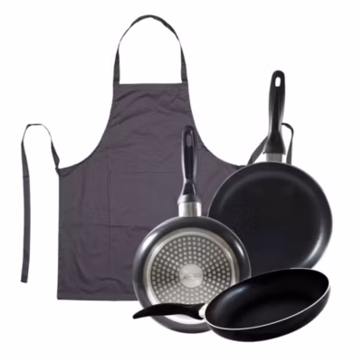 Ensemble de 3 poeles a frire San Ignacio Navy Black 16-20-24cm avec tablier de cuisine