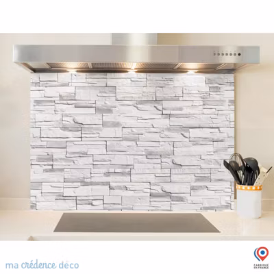 Crédence cuisine fond de hotte Mur pierre douce 2 – Alu composite – L 60 cm x H 45 cm – MaCrédenceDéco