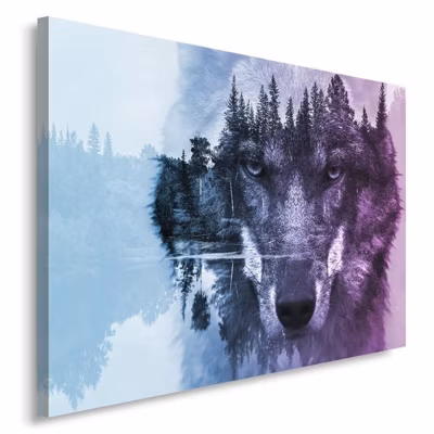Tableau sur toile, Forêt Loup Animaux Nature 60×40 cm