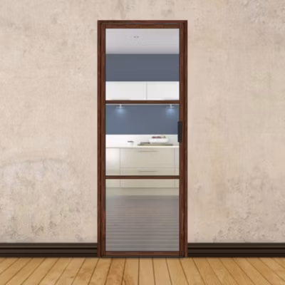 Porte battante décor noyer H 2040 x L 730 mm – 3 verres clairs horizontaux