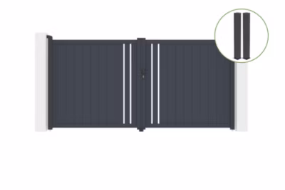 Portail battant 3,5m GIONA H.180 alu gris + 2 poteaux 20x20cm H.190cm