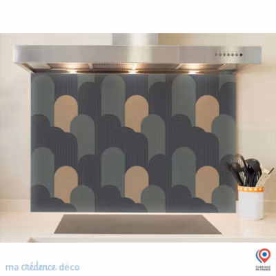 Crédence cuisine fond de hotte Art déco abstrait – Verre trempé – L 90 cm x H 70 cm – MaCrédenceDéco