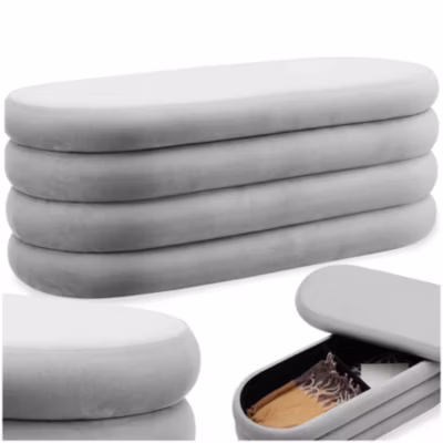 Banc rembourré 2 grands compartiments de rangement en velours ou bouclé