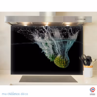 Crédence cuisine fond de hotte Bain et ananas – Alu composite – L 60 cm x H 45 cm – MaCrédenceDéco