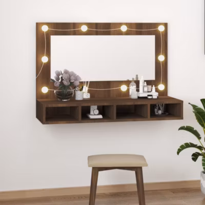 ZMH Armoire à miroir avec LED Chêne marron 90×31,5×62 cm
