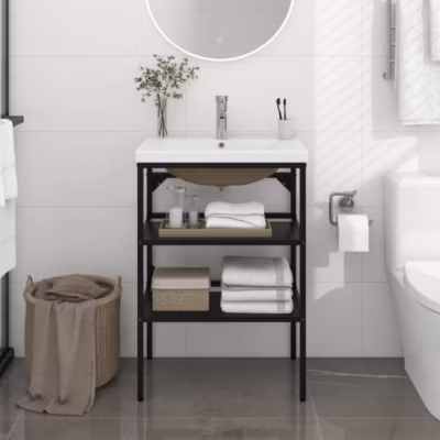 Cadre de lavabo de salle de bain-Meuble de salle de bain vasque à encastrer Noir Fer 274933