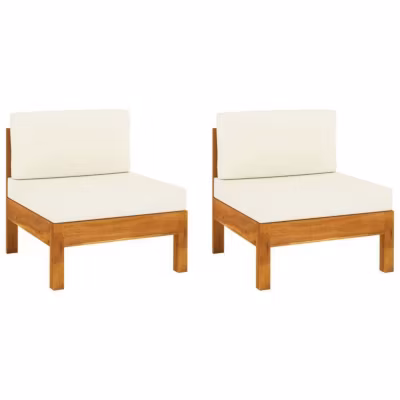 vidaXL Canapés centraux 2 pcs avec coussins blanc crème Acacia solide 310638