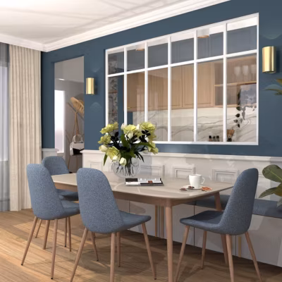 Verrière aluminium 6 vitrages clair, 6 traverses horizontales décorative – Blanc