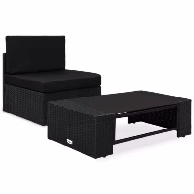 vidaXL Salon de jardin 2 pcs Résine tressée Noir