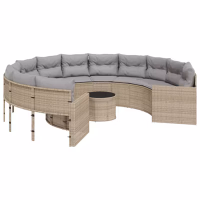 Canapé de jardin avec table coussins rond beige résine tressée vidaXL