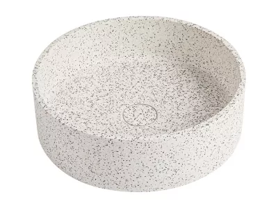 Vasque ronde à poser en terrazzo blanc avec bonde pop up – 39 cm – DUKAT