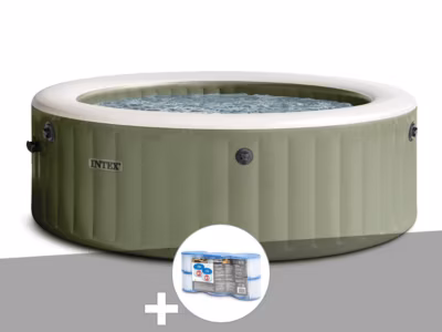 Kit spa gonflable Intex PureSpa Olive rond Bulles 8 places + 6 filtres