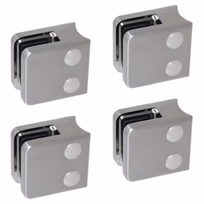 4 x Pince à verre pour tube diam. 42,4 modèle 01 – Ep. verre 6 mm – Zamak aspect inox brossé