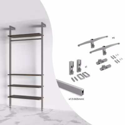 Emuca Kit de fixation pour 4 étagères en bois et 1 tringle de suspension de 1m de long Zero, Aluminium et Zamak et Plastique,