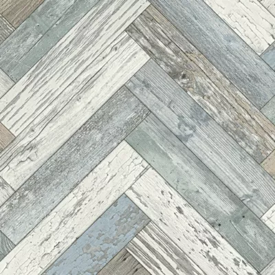 Sol Vinyle effet parquet usé chevron coloré – Rouleau de 4m x 6m