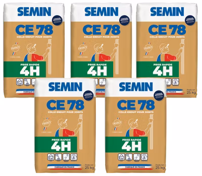 CE 78 Rapide Semin, Enduit pour Réaliser les Joints de Plaques de Plâtre, 4 Heures, Intérieur, Sac de 25 kg (Lot de 5)