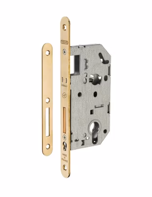Boitier de serrure encastrable Unimax NF à cylindre pour entrée, pêne dorm. seul, axe 50mm, bouts ronds, laitonné – THIRARD