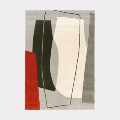 Tapis de salon design – Seventies – Formes rouges et grises – 160 x 230 cm