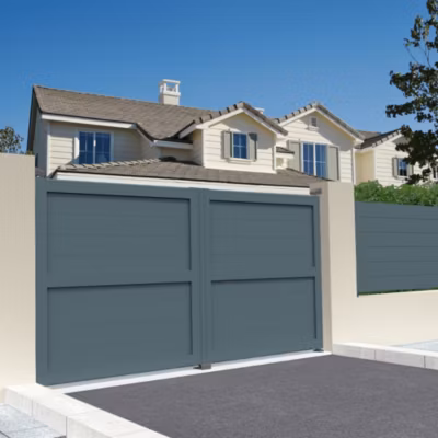 Portail double battant motorisé plein L 4000 x H 1757 mm (Gris anthracite RAL7016)