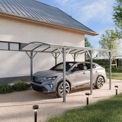Carport de 15m² en aluminium anthracite et polycarbonate – Le Mans 5x3m – abri de voiture 500 x 300 x 220 cm