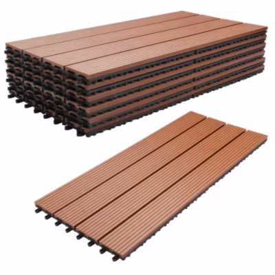 Noka – Revêtement de sol extérieur avec clip 90×30 cm 6 dalles pour jardin, patio, terrasse en WPC Oak