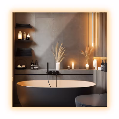 Miroir LED Carré Design Minimaliste Wallfluent 50x50cm Lumière Chaude Effet de Profondeur Décoration Murale