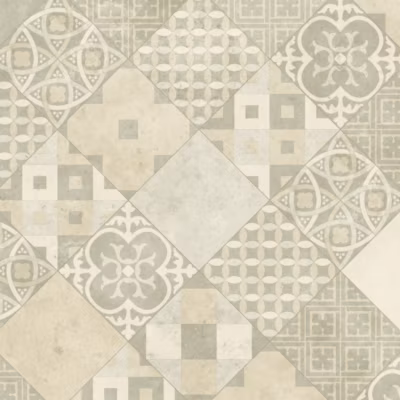 Sol PVC – Carreaux Art Déco – Crème et gris – Rouleau de 4m x 5m