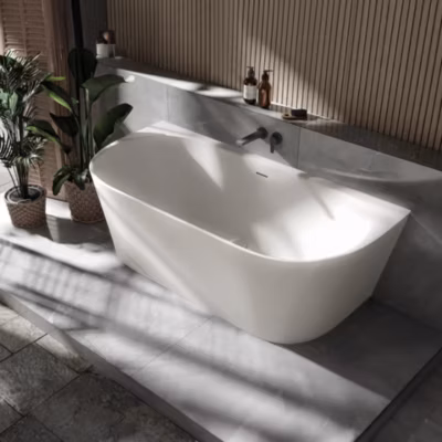 Baignoire semi-îlot droite acrylique 170x80x57cm Blanc mat + Bonde et trop plein – NORA