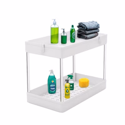 Rangement sous evier- Étagère cuisine – Blanc – 2 niveaux