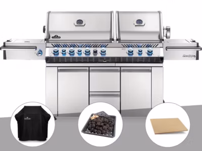 Barbecue à gaz Prestige Pro 825 + Housse de protection + Plateau charbon + Pierre à pizza large rectangle – Napoleon