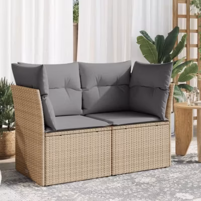 vidaXL Canapé de jardin avec coussins 2 places beige résine tressée 366102