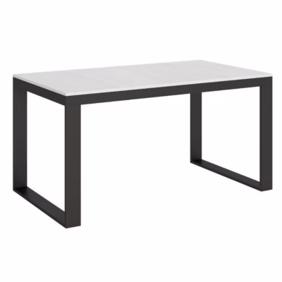 Table moderne extensible 6 à 12 places L 160 à 264 cm blanche et cadre métal anthracite Likro