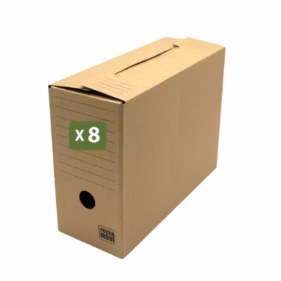 Pack and Move – Lot de 8 boîtes d&rsquo;archives en carton ondulé robuste – 33,5 x 12 x 24 cm – Organisation pratique