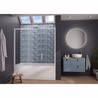 Pare-bain Kinedo Smart Design Pegasus coulissant pose entre 2 murs 180×148 blanc partie fixe à gauche