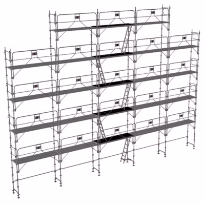 Echafaudage fixe de façade 180m² – Structure et planchers + Garde-corps – DUO180GC-SP