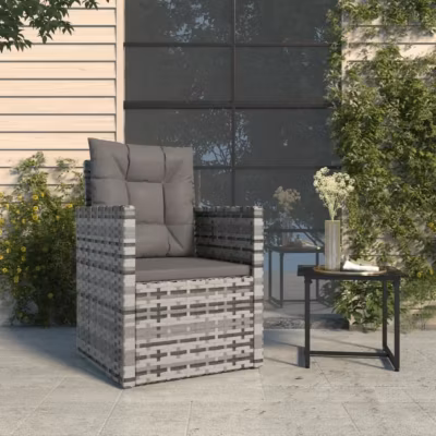 362323 vidaXL Fauteuil de jardin avec coussins Gris Résine tressée