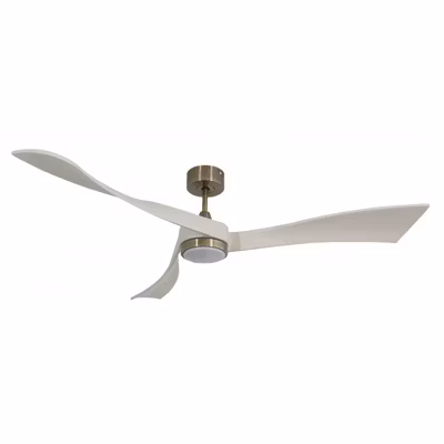 Twist, Ventilateur déstratificateur d&rsquo;air, pales laquées blanches 166 Cm Moteur laiton brossé avec point lumineux LED.