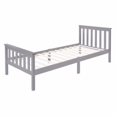 Lit simple bois de pin gris clair d&rsquo;adolescents avec sommier à lattes 200×90 cm