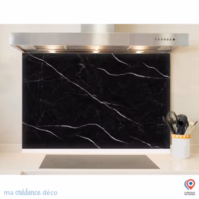 Crédence cuisine fond de hotte Marbre noir 3 – Alu composite – L 90 cm x H 70 cm – MaCrédenceDéco